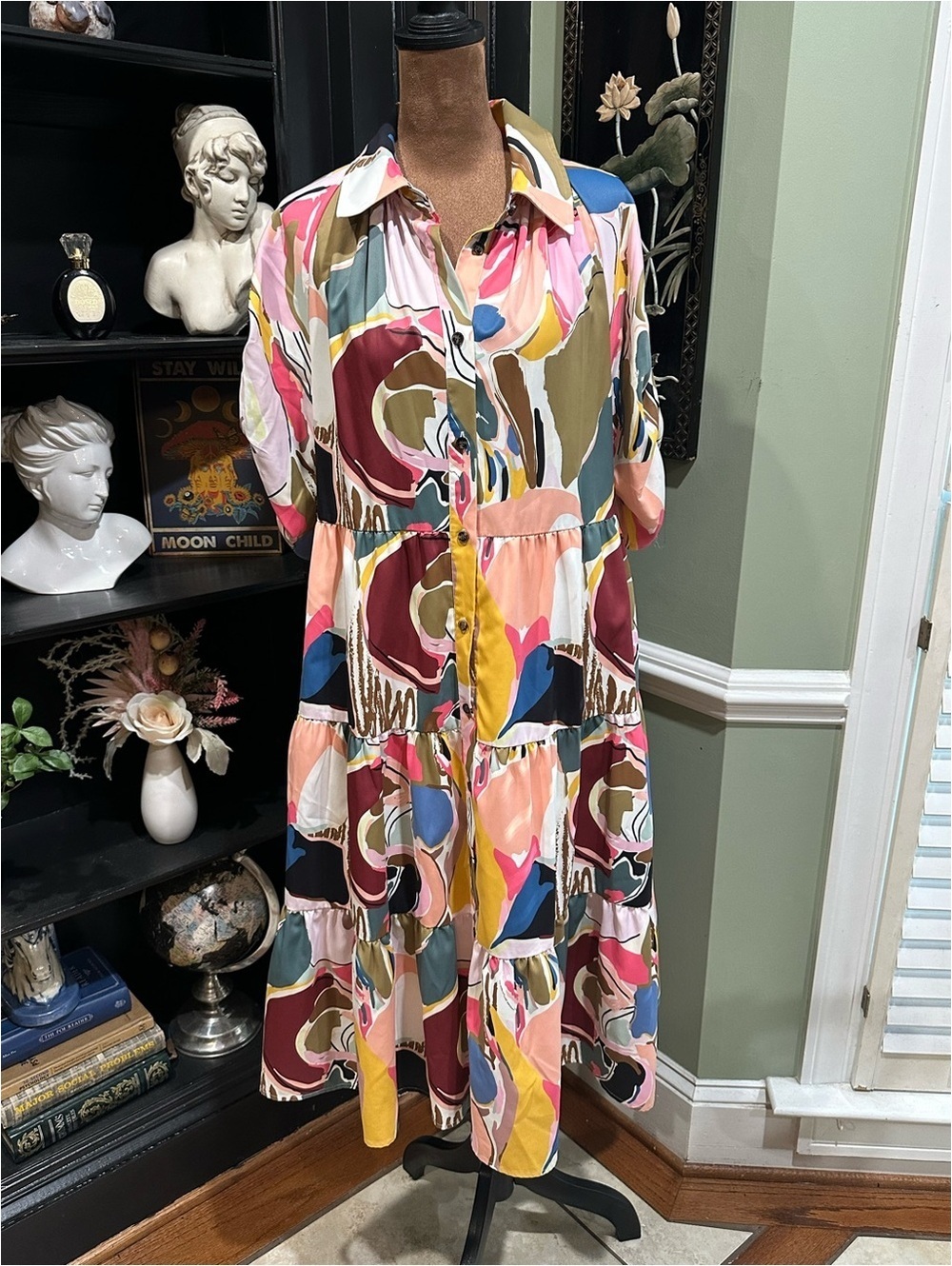CROSBY by Mollie Burch Abstract Expressionist Shirt Dress Size Small